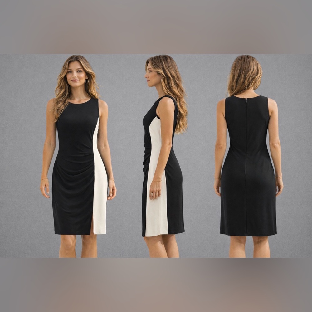 Ralph Lauren Dress Black Ivory 12 Panel Washable Stretch Career Church
